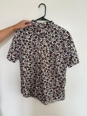 Levi's White Short-Sleeve Floral Button-Down Shirt with Brown and Black Print